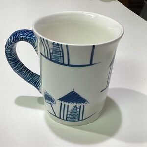 Vtg RARE Starbucks Blue White Handprinted Beach Themed Mug 5”